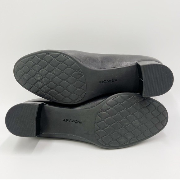 Aravon Womens Size 8 Black‎ Leather Pumps Heels Shoes Comfort Career Work Office - Picture 9 of 14